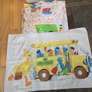 Vintage Sesame Street Flat Fitted Twin Sheet Set Pillowcase Marlborough School